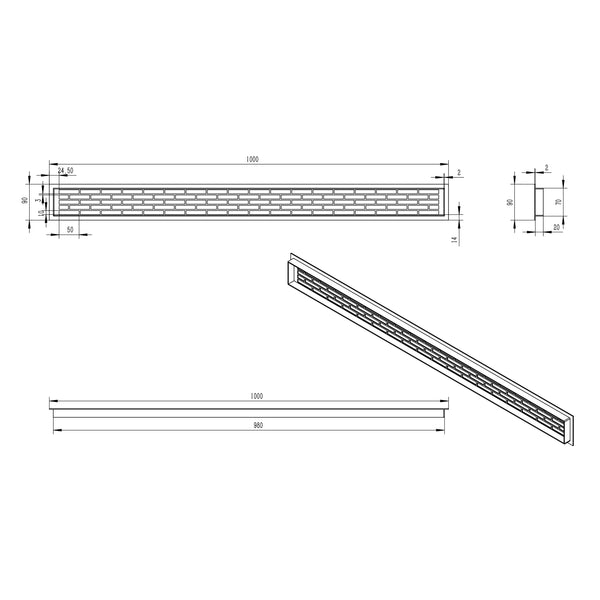 Lüftungsgitter Schwarz - 100x9 cm - 450 cm²