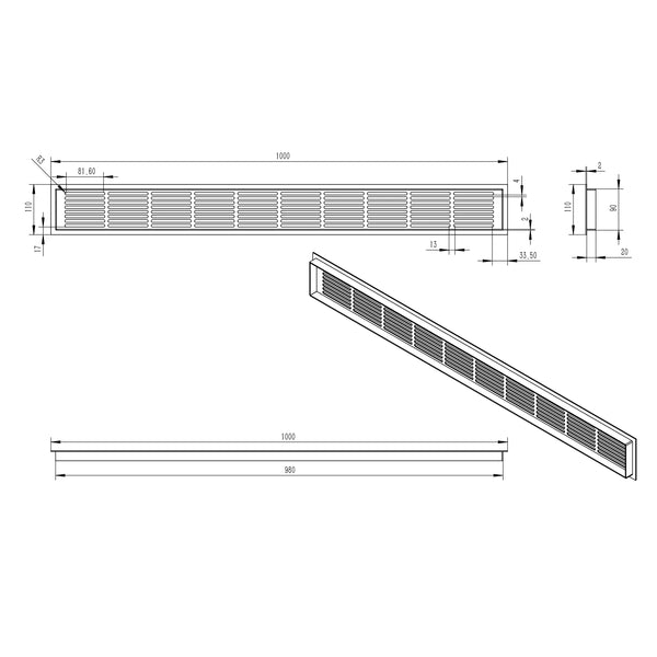 Grille de Ventilation Blanche 100x11 cm - 420 cm²