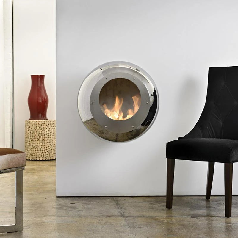Cocoon Fires Pedestal stainless steel in livingroom setting
