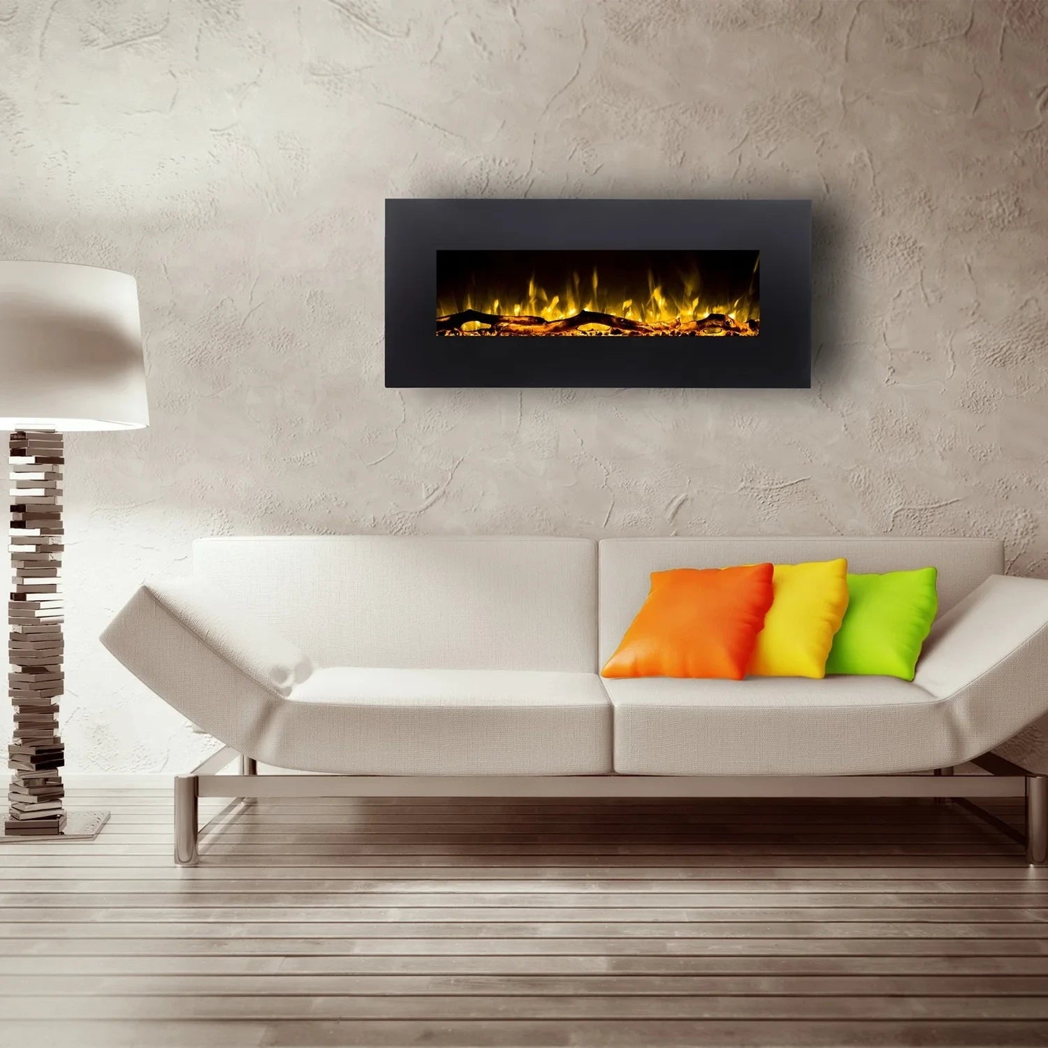 Dans la douceur d’une soirée, la cheminée électrique murale Albion 110 cm illumine votre intérieur sans chaleur, créant une ambiance raffinée et apaisante.