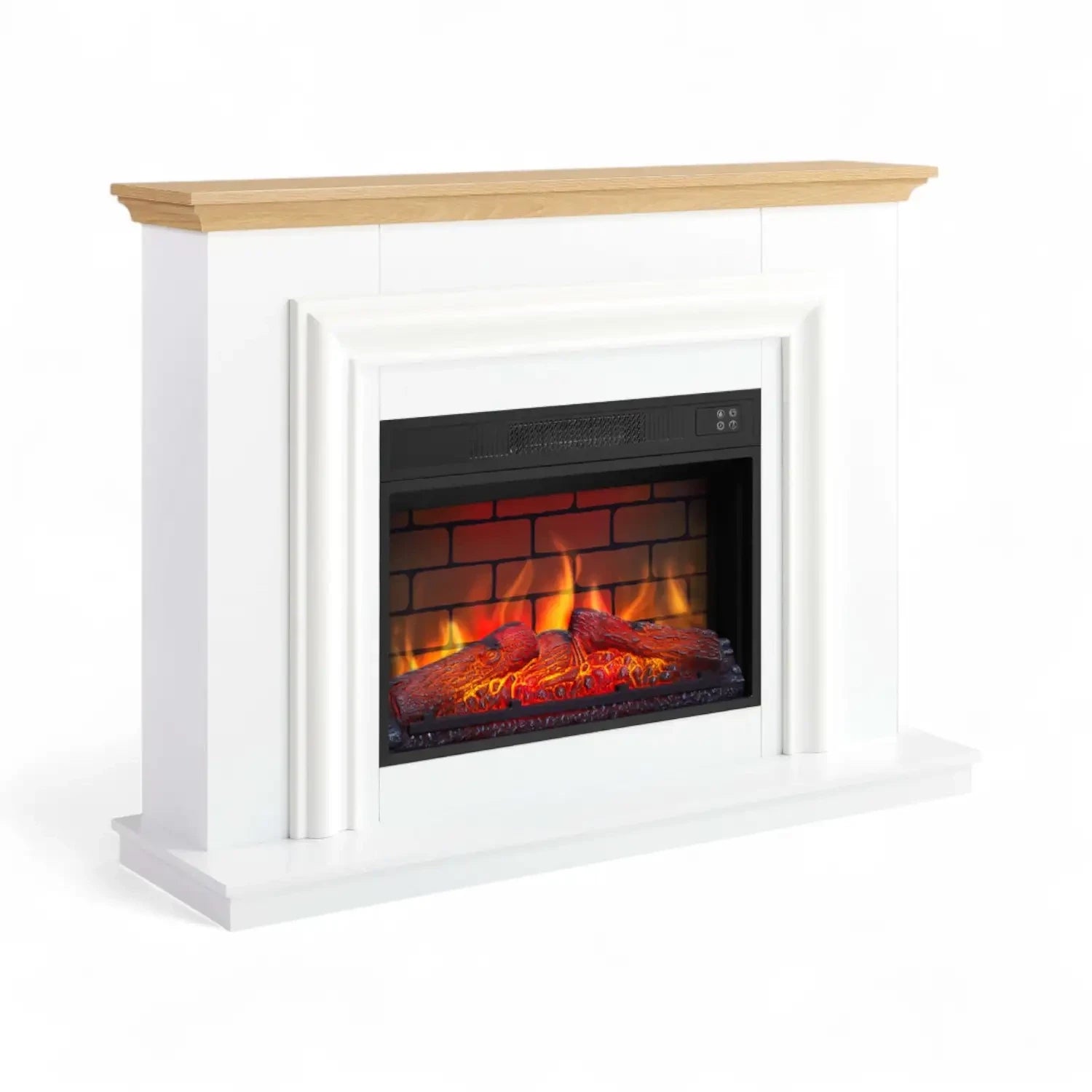 Ensemble cheminée électrique Marbelya – Blanc / Chêne naturel