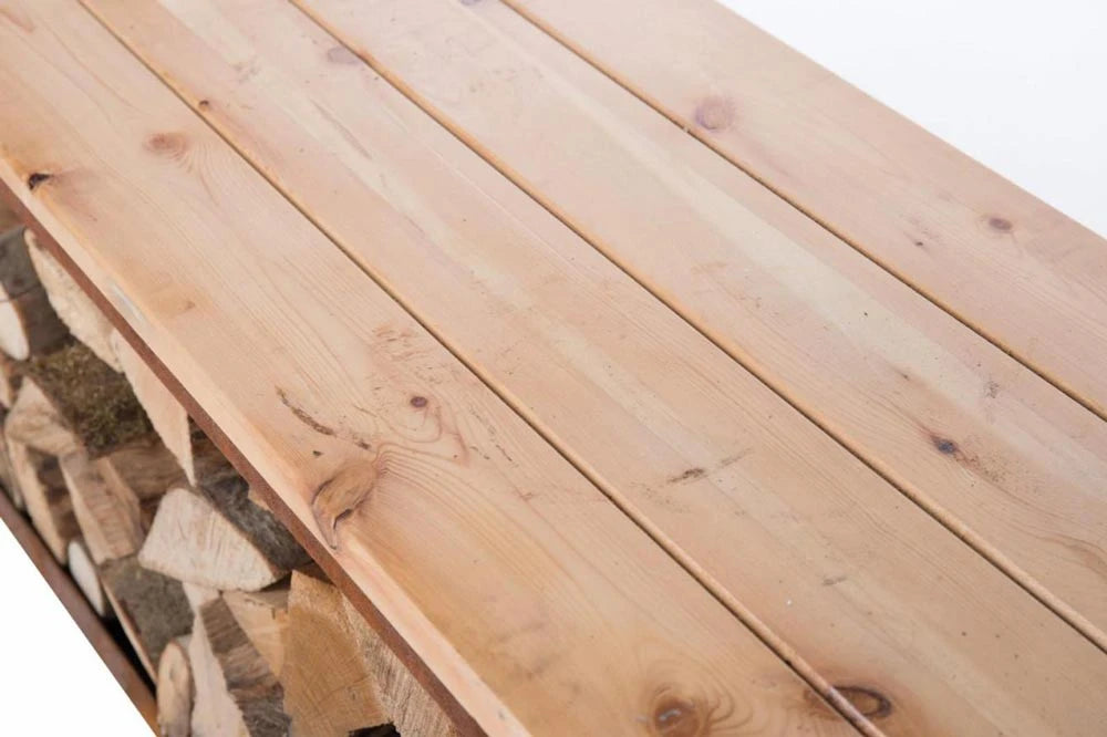 Banc avec Stockage de Bois en Acier Corten