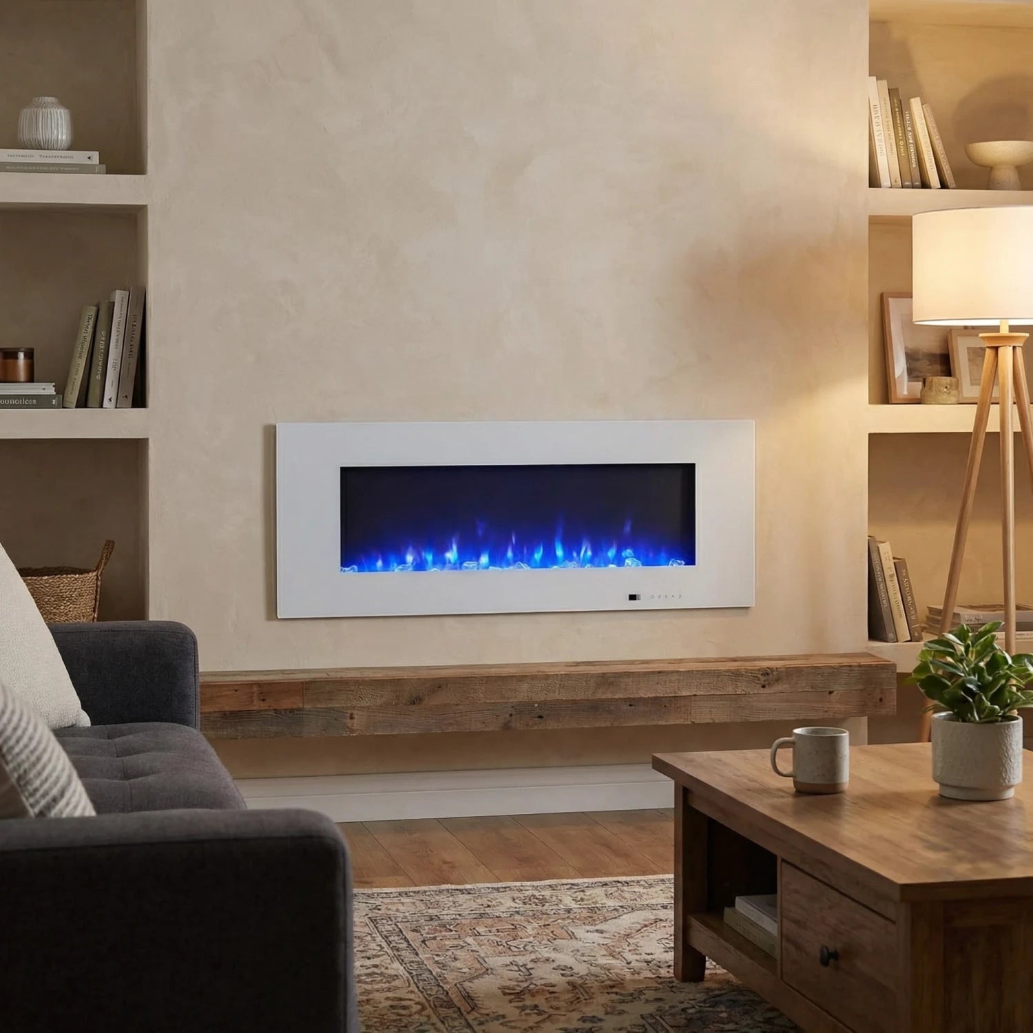 Azurite 127 cm - Cheminée électrique murale blanche