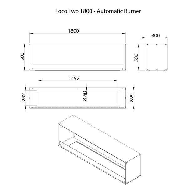 Foco Two 1800 - Biocamino da incasso su due lati
