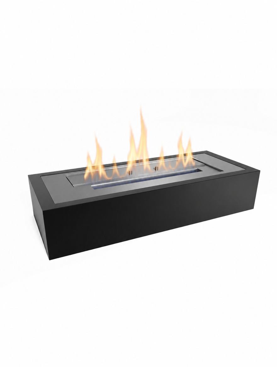 Bioethanol burner insert, 50 cm, lit with a realistic flame, studio hero view