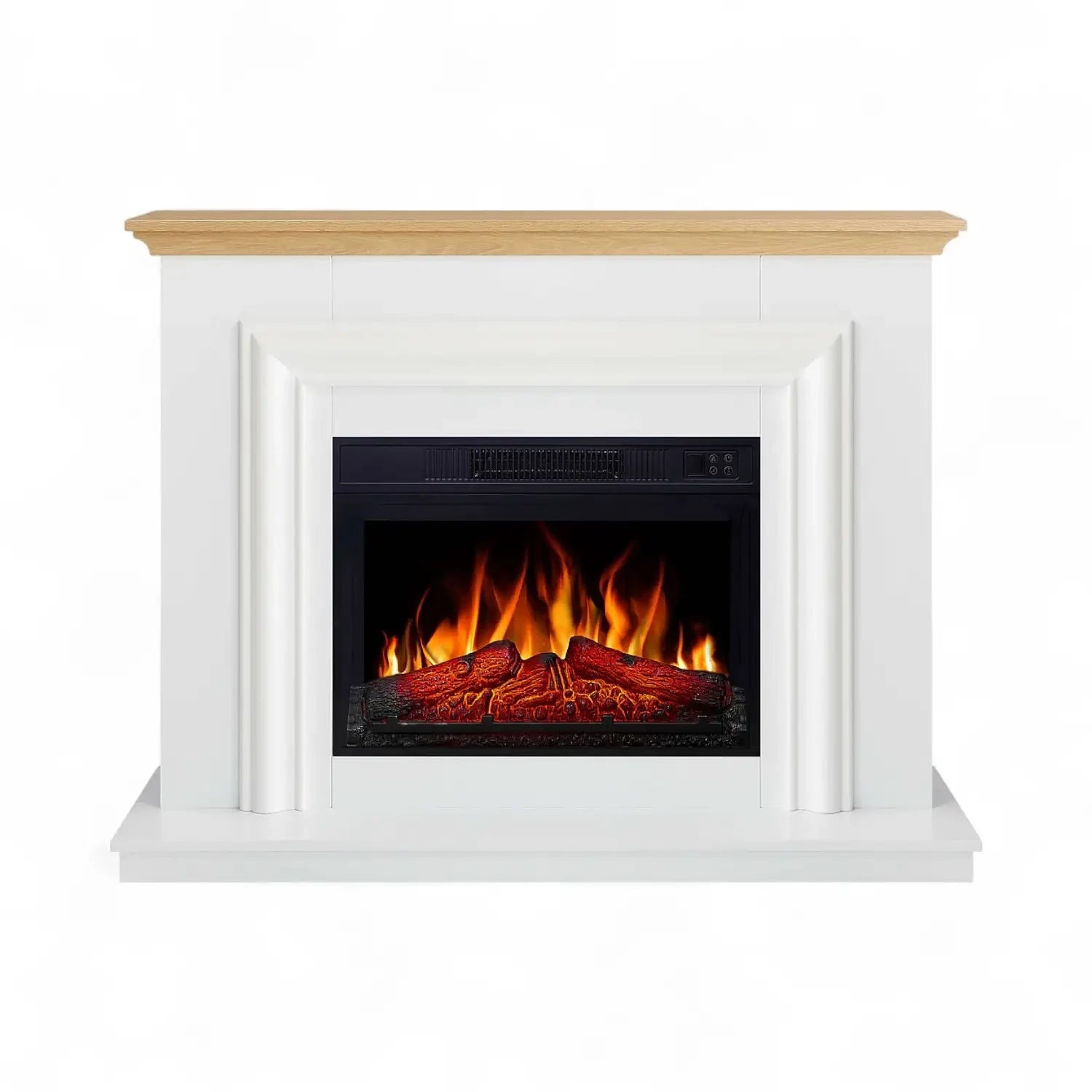 Ensemble cheminée électrique Marbelya – Blanc / Chêne naturel
