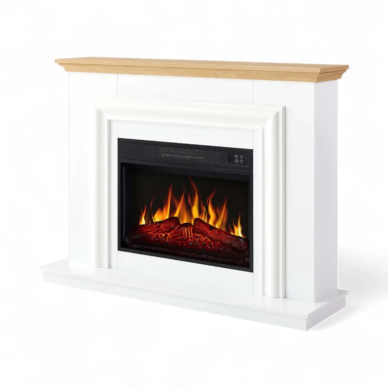 Ensemble cheminée électrique Marbelya – Blanc / Chêne naturel