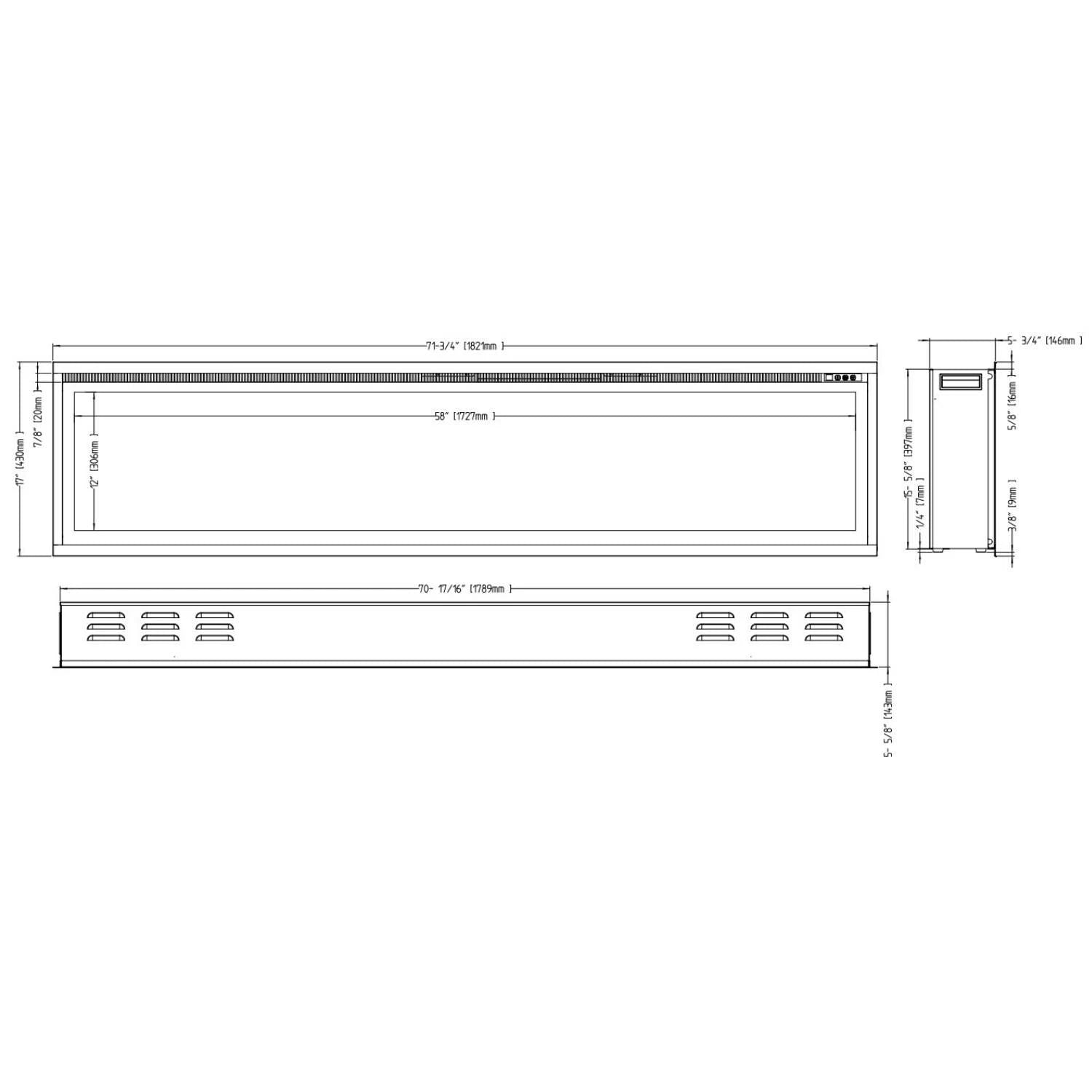 Camino Elettrico da Parete Royal 72" - 182 cm